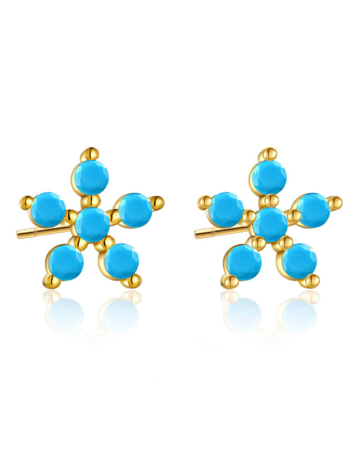 18K gold [Blue Pine] 925 Sterling Silver Cubic Zirconia Flower Dainty Stud Earring